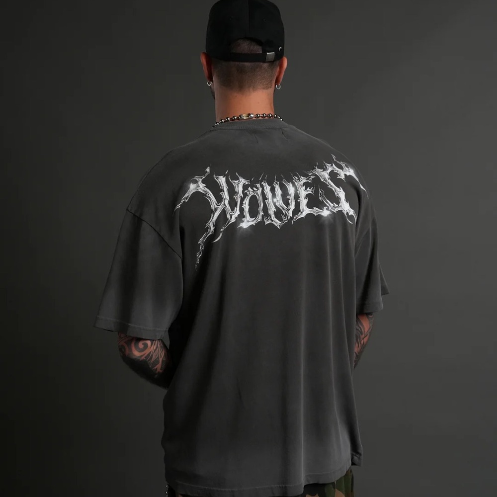 BLOOD THIRSTY FUTURE "PREMIUM" OVERSIZED TEE IN WOLF GRAY DRIFT WASH - Picture 2 of 7